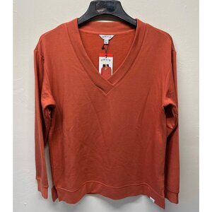 Orvis Womens V-Neck Dropped Shoulders Sweatshirt Orange Medium Soft NEW
